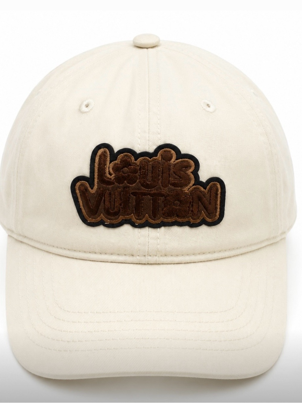 Inspired Cream Baseball Cap with Brown Logo Patch